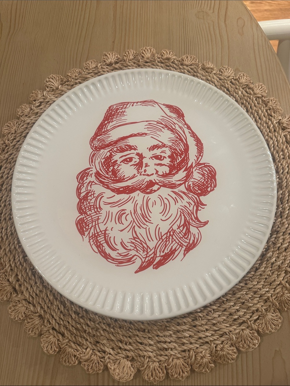 Mud Pie White Ceramic 11” Plate with Red Santa Illustration
